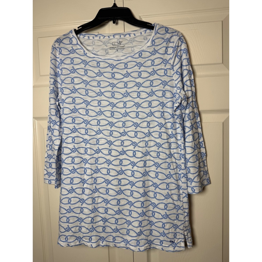 Vineyard Vines blue white coastal nautical‎ rope print top